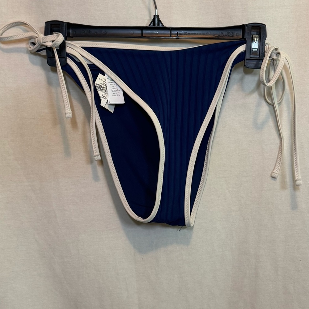 AA-541 Aerie NWT Cheekiest Side Tie Ribbed Blue & White Bikini Bottoms Size XL